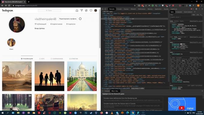 Como adicionar uma foto ao Instagram de um computador: abra as ferramentas do desenvolvedor