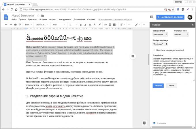 Google Docs add-ons: Traduzir +