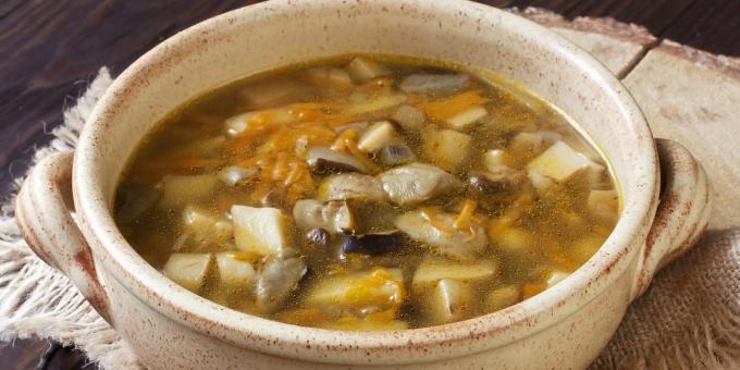 Sopa feita com cogumelos porcini frescos e batatas