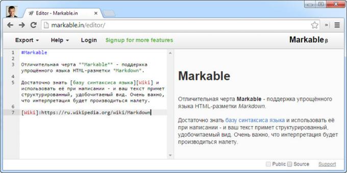 editor Markable texto on-line entende Markdown linguagem de marcação