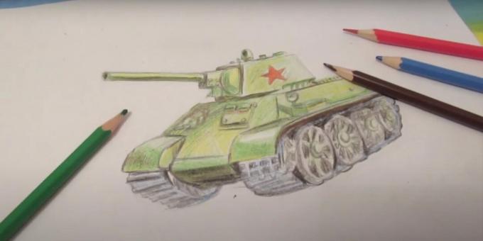 Desenho de tanque com lápis de cor