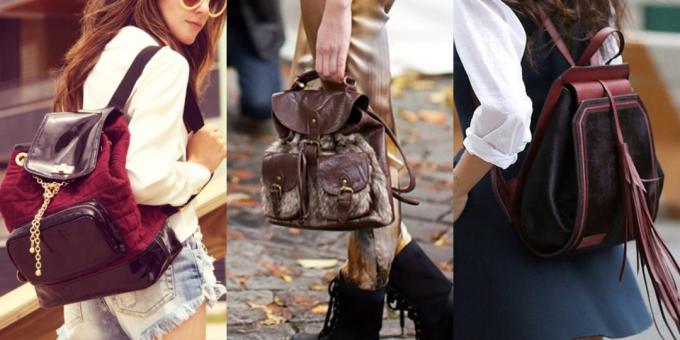 Maioria das mochilas da moda com uma combinação de diferentes texturas