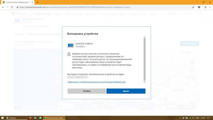 PC bloqueio remoto com o Windows 10: o botão "Next" Clique