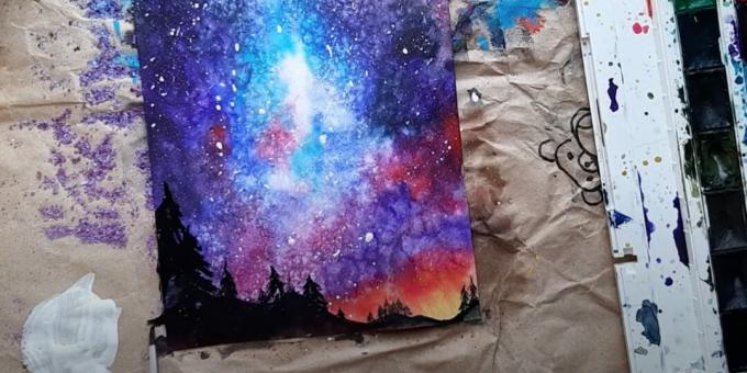 Como pintar o espaço em aquarela: adicionar árvores