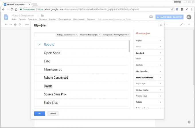 Google Docs add-ons: Google Fontes