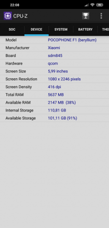 rever Xiaomi Pocophone F1: CPU-Z