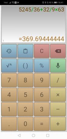 Calculator Android: 5245/36 + 32/9 × 63