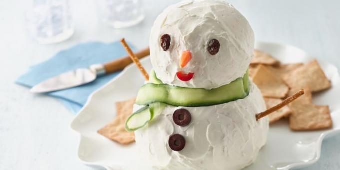 pratos de Natal: Aperitivo "Queijo do boneco de neve"