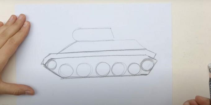 Como desenhar um tanque: contorne as rodas e a lagarta
