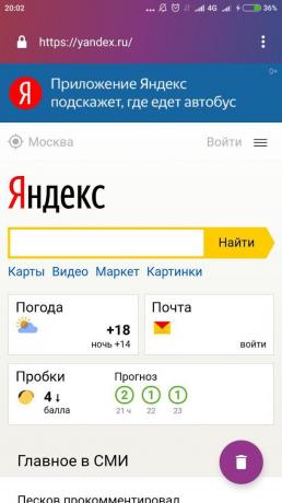 Firefox Foco: procure em "Yandex"