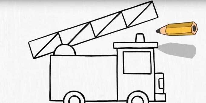 Como desenhar um caminhão de bombeiros: adicione uma escada e um farol