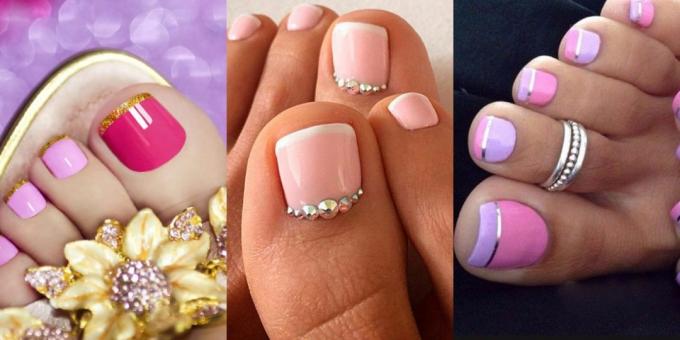 pedicure na moda de 2018: Francês, incluindo a cor