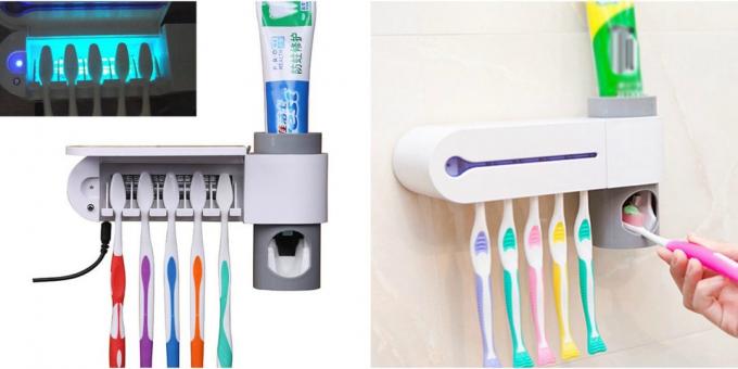 dispensador de pasta de dentes com um suporte para escovas
