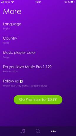 As configurações de aplicativo de música Pro você pode mudar a cor