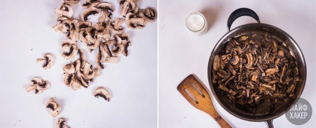 Panqueca: cogumelos salteados, cebola e alho