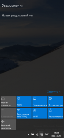 Na notificação do Windows 10 painel fornece informações úteis