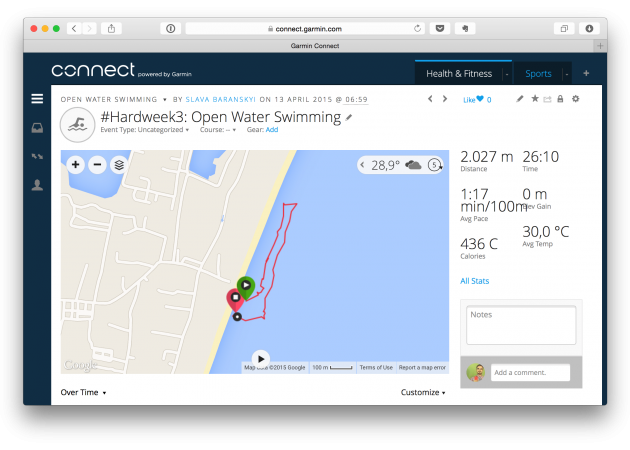 Nadar com Garmin Fénix 3 em águas abertas