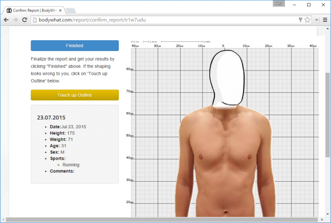 O modelo de corpo virtual em BodyWHAT