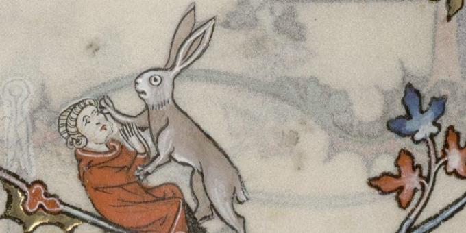 Filhos da Idade Média: uma lebre ataca um homem, Breviário de Renaud de Bara