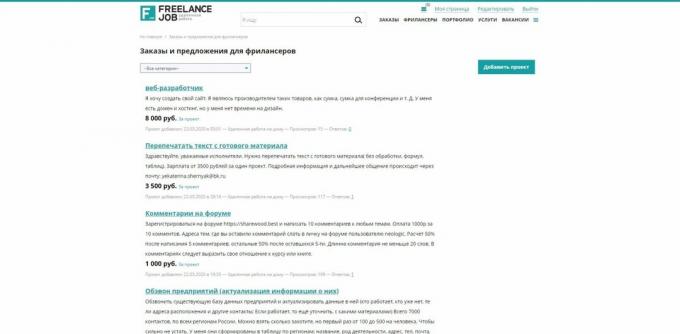 Trocas freelance gratuitas para iniciantes: Freelancejob.ru