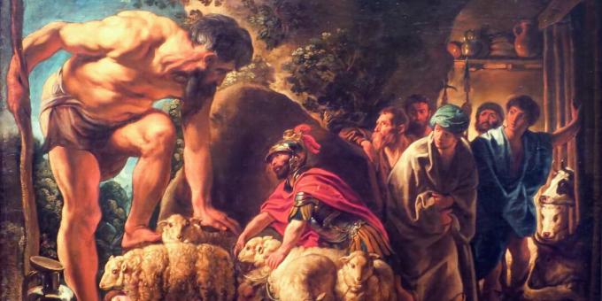 Os companheiros de Polifemo e Odisseu trancados em uma caverna