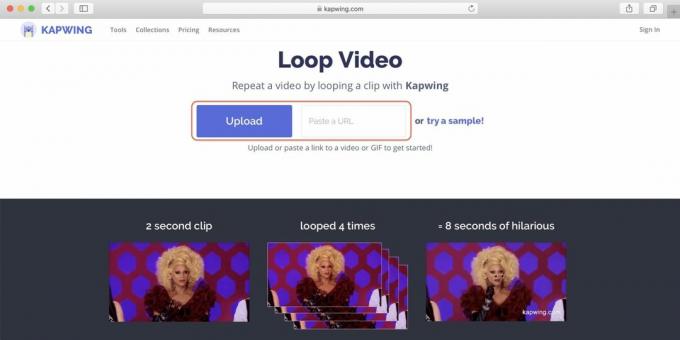 como fazer o loop de um vídeo: Kapwing