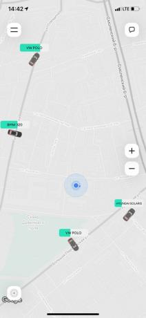 Karshering "Delimobil": no mapa do aplicativo, selecione um carro livre