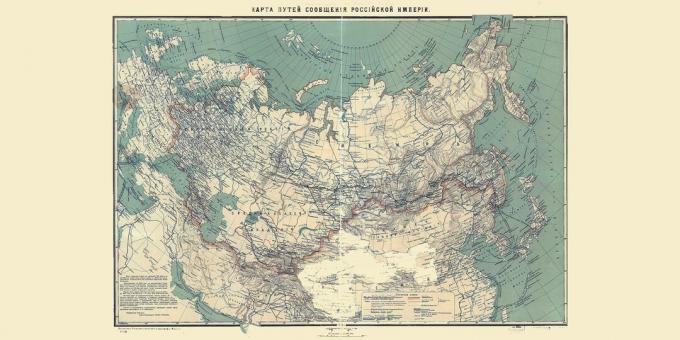 História do Império Russo: um mapa das ferrovias na Rússia em 1916. 
