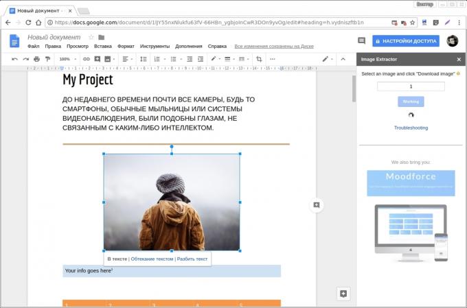 Google Docs add-ons: Imagem Extractor