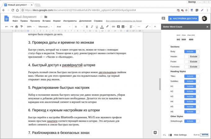 Google Docs add-ons: Número de palavra melhor