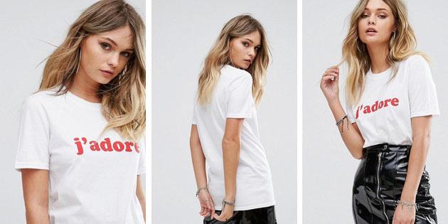 A forma das mulheres t-shirts de lojas europeus: T-shirt com a inscrição Boohoo