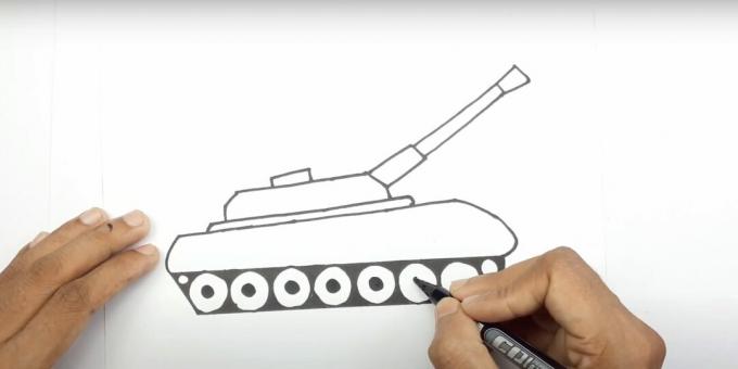 Como desenhar um tanque: desenhe um canhão e detalhe os rolos