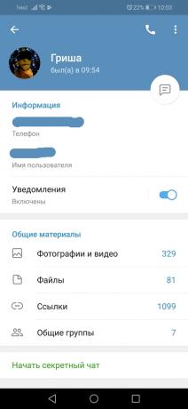 Alterações Telegram 5.0 para Android: Perfil