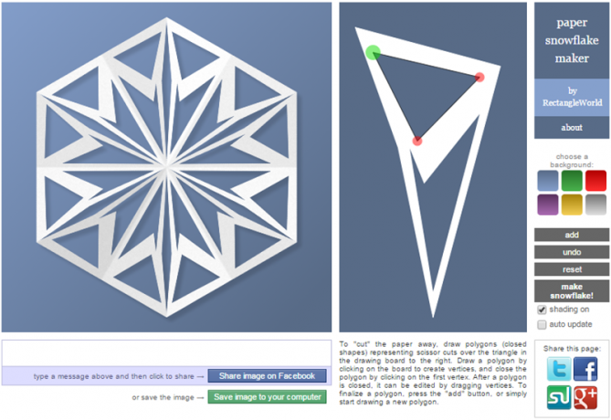 serviço Web PaperSnowflake ajuda a imaginar como ele vai olhar como um floco de neve de papel