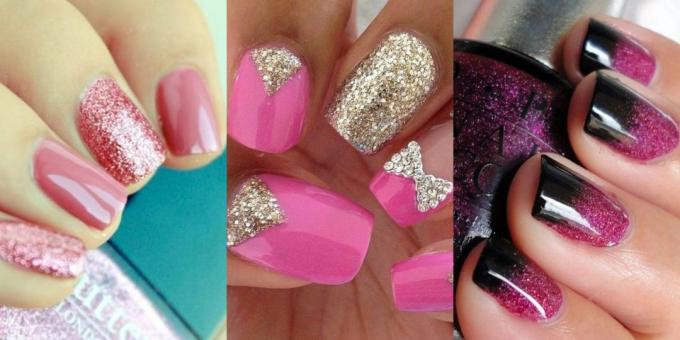 manicure de Ano Novo: Pink Sparkling